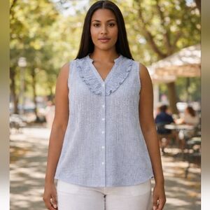 Old Navy Striped Sleeveless Ruffle Front Button-front Top